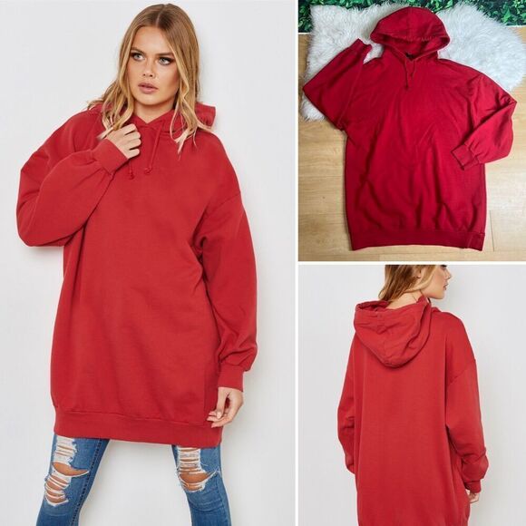 TopShop red oversized long sleeves hoodie sweater - Picture 1 of 10